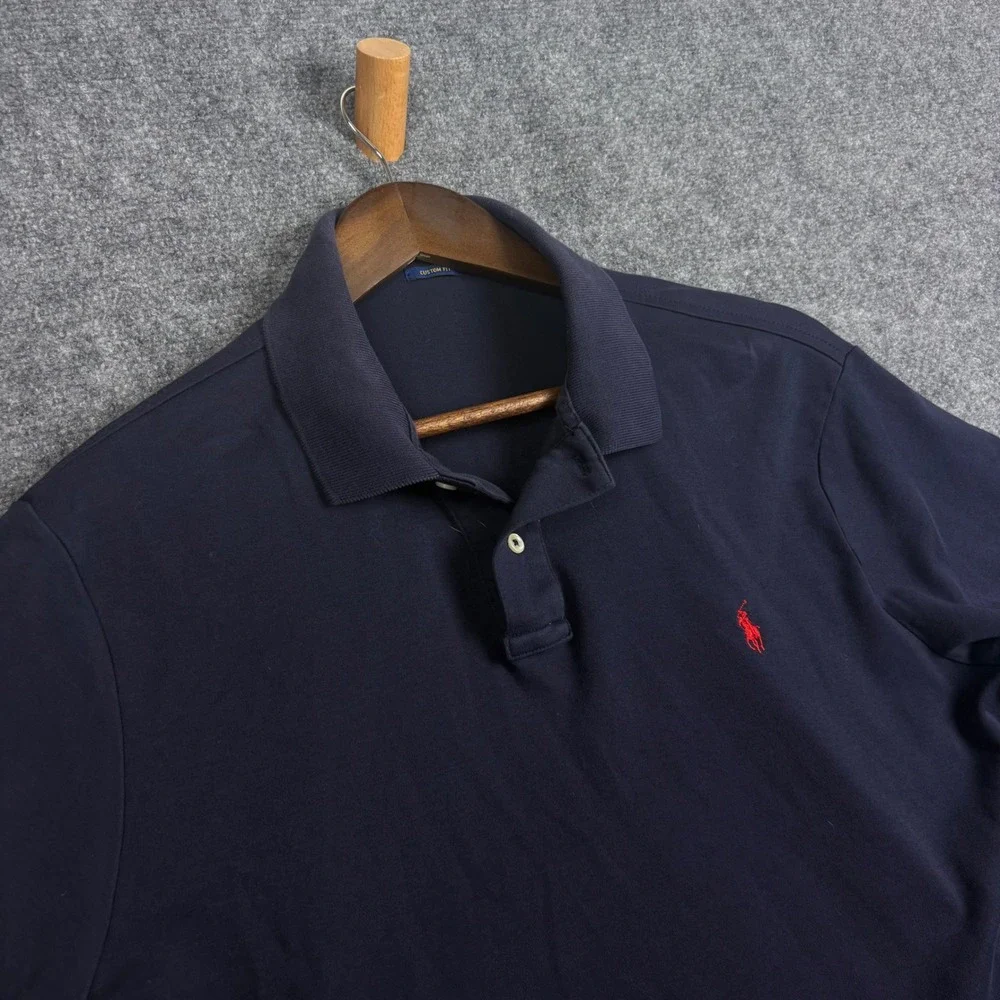 Polo Ralph Lauren Mens XL Custom Fit Short Sleeve Polo Shirt Navy Blue Red Pony